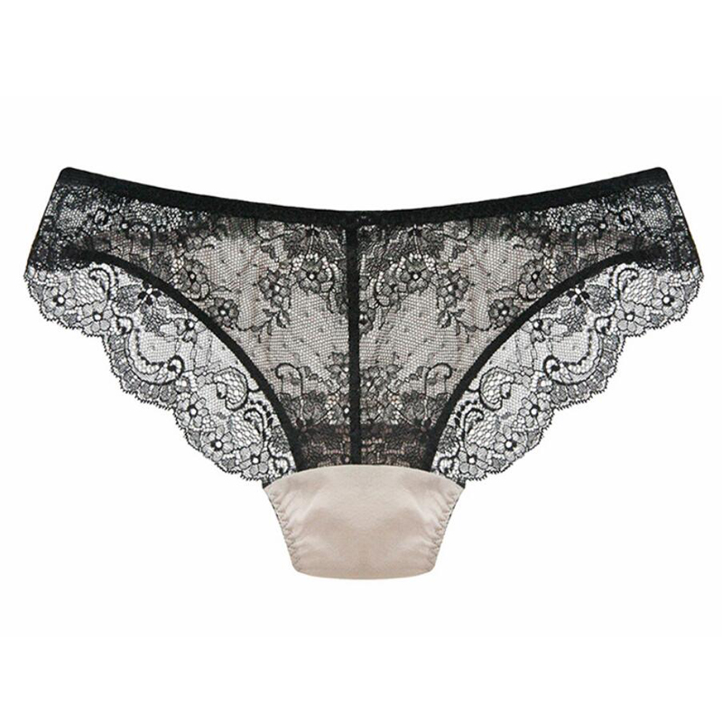 100% SILK basic women PANTIES high quality Beige Lace Sexy ladies lingerie calcinha briefs underwear calzoncillos